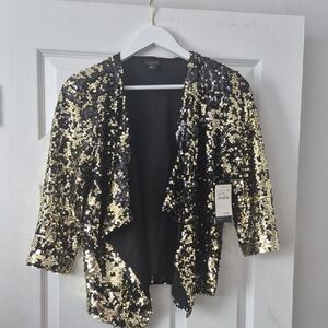 Free Press Glittering Black and Gold Sequin Blazer